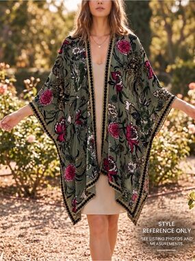 Angie Velvet Burnout Floral Kimono One Size Olive Boho Whimsigoth